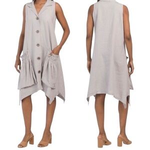 Forcynthia Linen Dress Shark Bite Hem Asymmetrical Boho Lagenlook Artsy Large